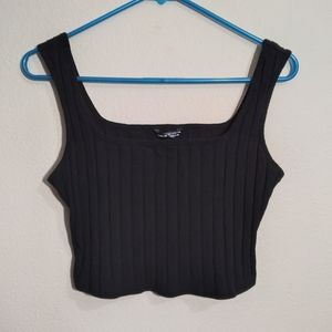 Shein black ribbed crop top belly shirt size large